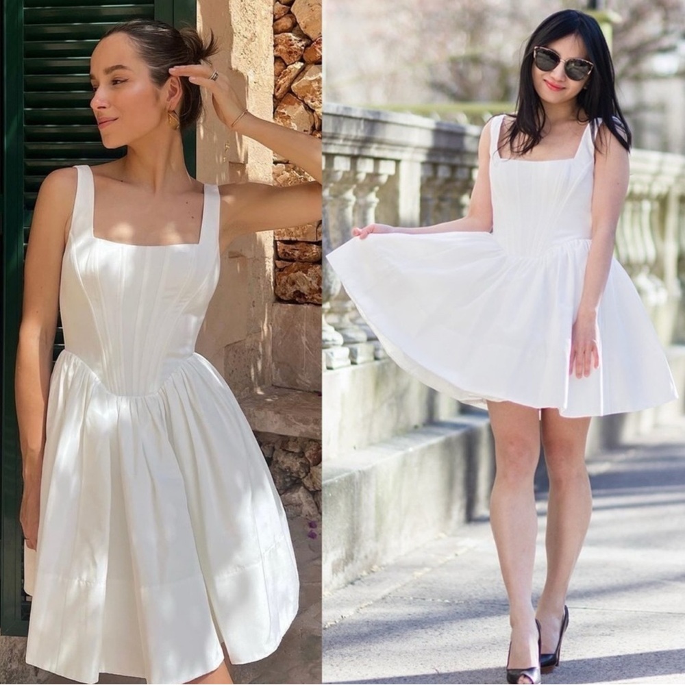 STAUD Landscape Sleeveless Babydoll Mini Dress White Bridal NEW with tags
